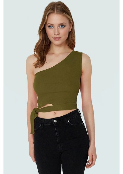 Tek Omuz Bağlamalı Crop Bluz Örme Pamuklu Yazlık Rahat Kombin Yüksek Kalite Uzun Ömürlü fiyatları