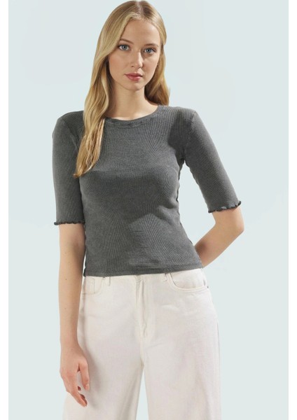 Kadın Bisiklet Yaka Kısa Kollu Örme Bluz Günlük Kullanım Premium Kalite Profesyonel Görünüm