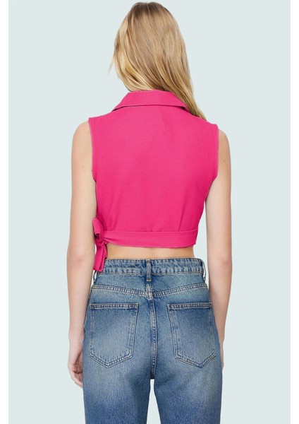 Keten Görünümlü Crop Bluz Ceket Yaka Kalın Askılı Yazlık Rahat Kullanım modelleri