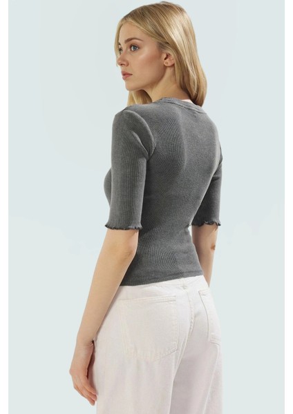 Kadın Bisiklet Yaka Kısa Kollu Örme Bluz Günlük Kullanım Premium Kalite Profesyonel Görünüm modelleri