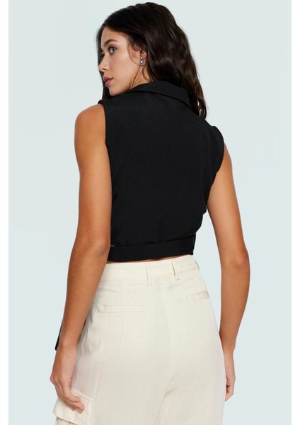 Keten Görünümlü Crop Bluz Ceket Yaka Kalın Askılı Yazlık Rahat Kullanım modelleri