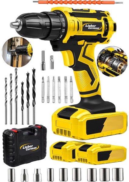 14.4V 2AH 27 Parça Kablosuz Vidalama Takımı, Güçlü ve Çok Işlevli Set