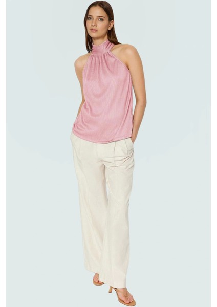 Pilise Örme Bluz Halter Yaka Regular Kalıp Yazlık Iş Elbisesi Uzun Ömürlü Konforlu Kesim modelleri