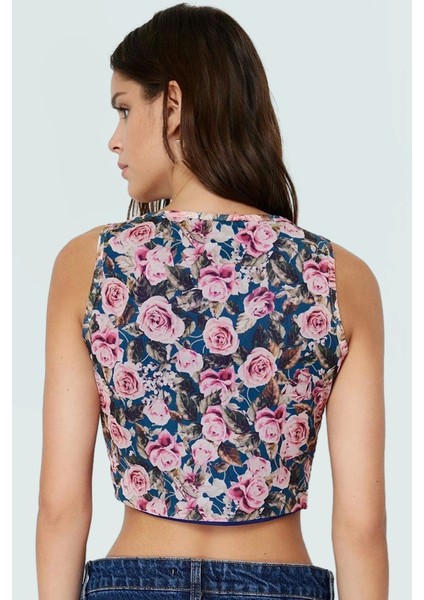 Çiçek Desenli Tül Örme Bluz Fitted Vücut Asimetrik Uzun Ömürlü Kaliteli Işçilik modelleri