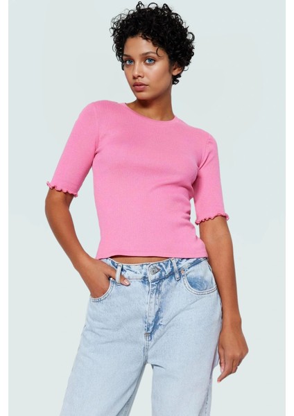 Kadın Bisiklet Yaka Kısa Kollu Örme Bluz Günlük Kullanım Premium Kalite Profesyonel Görünüm fiyatları