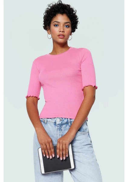 Kadın Bisiklet Yaka Kısa Kollu Örme Bluz Günlük Kullanım Premium Kalite Profesyonel Görünüm modelleri