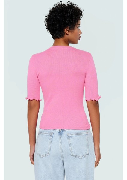 Kadın Bisiklet Yaka Kısa Kollu Örme Bluz Günlük Kullanım Premium Kalite Profesyonel Görünüm fırsatları