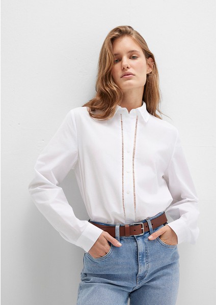 Nakışlı Şerit Detaylı Beyaz Gömlek 1211174-70057