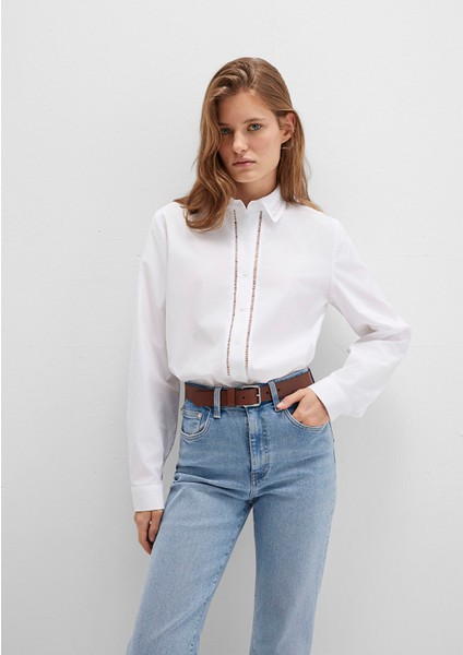 Nakışlı Şerit Detaylı Beyaz Gömlek 1211174-70057 fiyatları