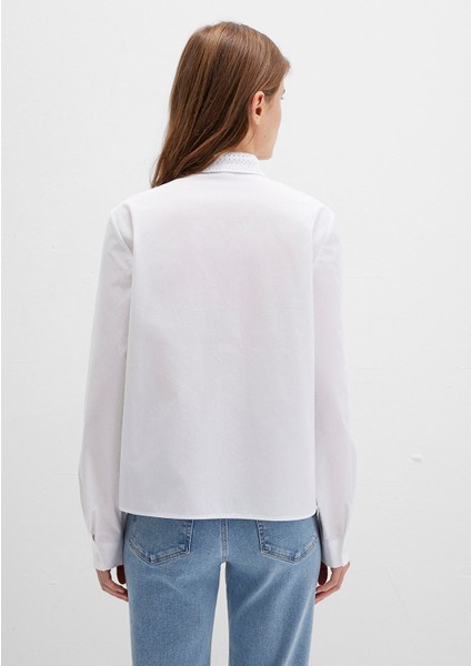 Nakışlı Şerit Detaylı Beyaz Gömlek 1211174-70057