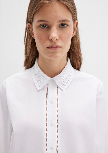 Nakışlı Şerit Detaylı Beyaz Gömlek 1211174-70057