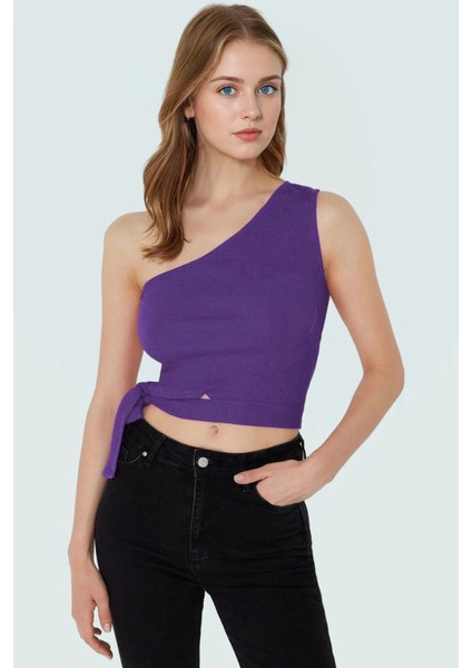 Tek Omuz Bağlamalı Crop Bluz Örme Pamuklu Yazlık Rahat Kombin Yüksek Kalite Uzun Ömürlü fiyatları