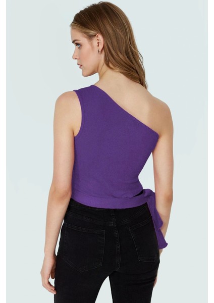 Tek Omuz Bağlamalı Crop Bluz Örme Pamuklu Yazlık Rahat Kombin Yüksek Kalite Uzun Ömürlü fırsatları