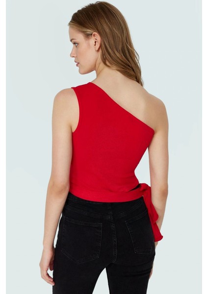 Tek Omuz Bağlamalı Crop Bluz Örme Pamuklu Yazlık Rahat Kombin Yüksek Kalite Uzun Ömürlü fırsatları