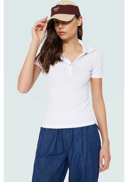 Kısa Kollu Polo Yaka Fermuarlı Örme Bluz Yazlık Rahat Kombin ve Şık Günlük Kullanım Için fiyatları