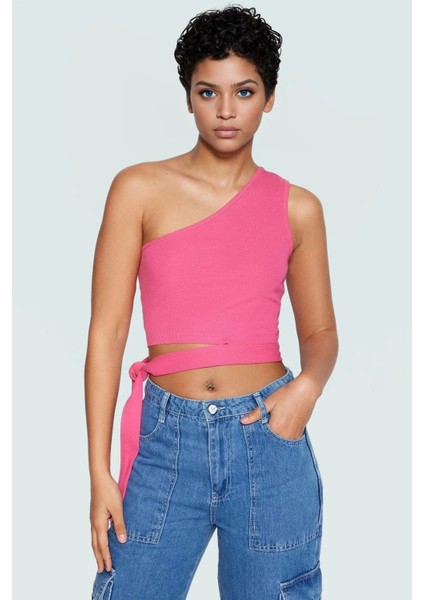 Tek Omuz Bağlamalı Crop Bluz Örme Pamuklu Yazlık Rahat Kombin Yüksek Kalite Uzun Ömürlü fiyatları