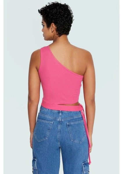 Tek Omuz Bağlamalı Crop Bluz Örme Pamuklu Yazlık Rahat Kombin Yüksek Kalite Uzun Ömürlü modelleri