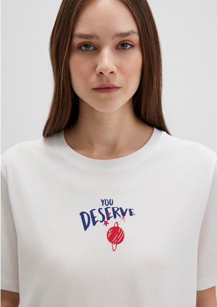 Gezegen Baskılı Ekru Tişört 1613522-70057