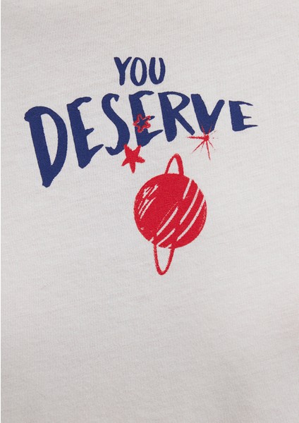 Gezegen Baskılı Ekru Tişört 1613522-70057