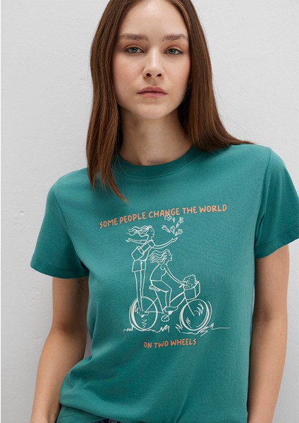 Bisiklet Baskılı Yeşil Tişört 1613465-71913