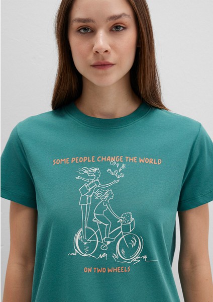Bisiklet Baskılı Yeşil Tişört 1613465-71913
