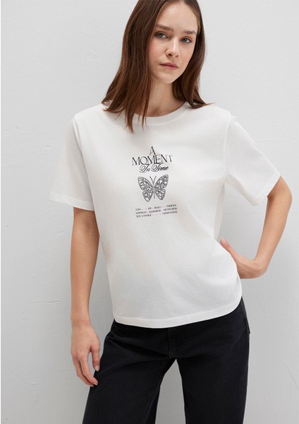 Kelebek Baskılı Ekru Tişört 1613462-70057