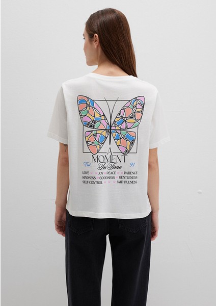 Kelebek Baskılı Ekru Tişört 1613462-70057 indirimleri