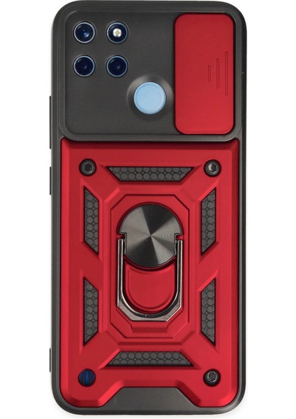 Realme C25Y Kılıf Pars Lens Yüzüklü Silikon - Kırmızı Svlrs