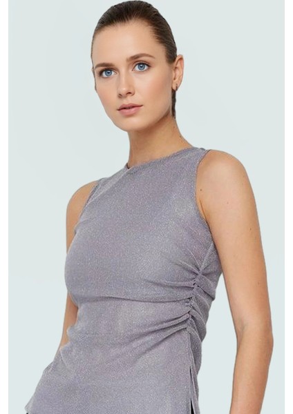 Tül Büzgülü Regular Kalıp Kolsuz Örme Bluz Yazlık Günlük Moda Özenle Seçilmiş Özel Tasarım fiyatları