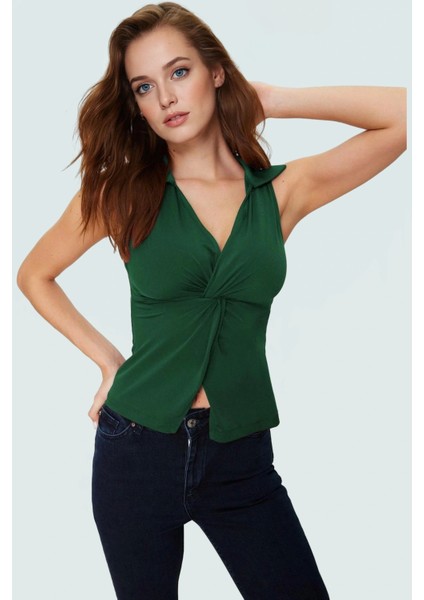 Kadın Fitted Polo Yaka Yazlık Örme Bluz Modern Stil Profesyonel Görünüm Konforlu Kesim