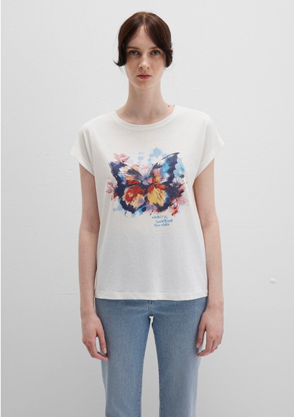 Kelebek Baskılı Ekru Tişört 1613457-80194 fırsatları