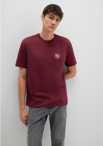 MJ Logo Baskılı Bordo Tişört 0612839-70394