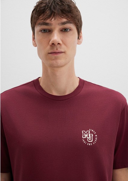 MJ Logo Baskılı Bordo Tişört 0612839-70394
