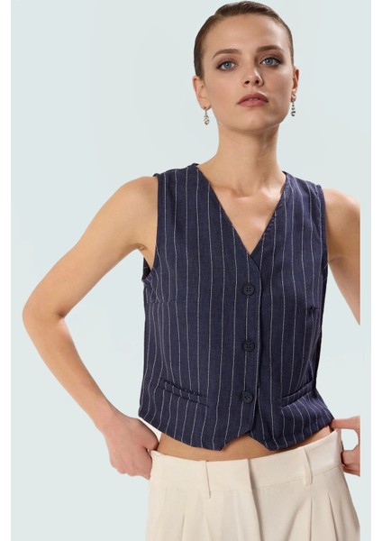 Yazlık Çizgili Crop Bluz V Yaka Polyester Dokuma Seçkin Malzeme Uzun Ömürlü fiyatları