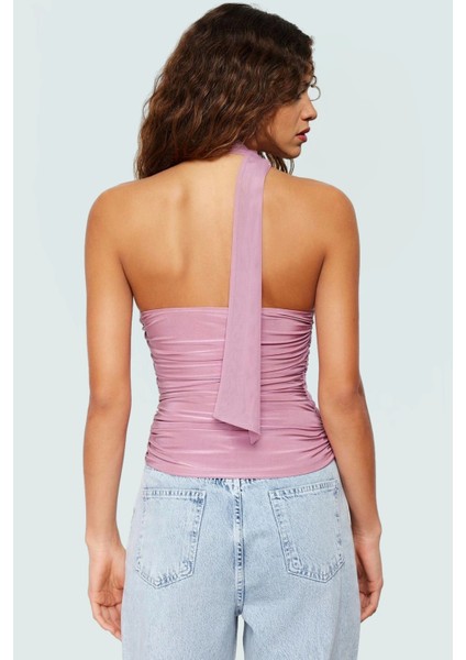 Asimetrik Yaka Kolsuz Fitted Örme Bluz Esnek Polyester Günlük Stil Kaliteli Işçilik Mükemmel Uyum modelleri