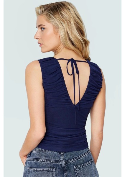 Kadın Büzgülü Sırt Detaylı Crop Bluz Yazlık Örme Uzun Ömürlü Günlük Kullanım Için fiyatları