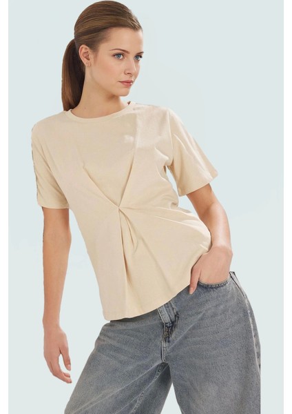 Kadın Bisiklet Yaka Pamuklu Örme Bluz Regular Kalıp Günlük Stil Özel Tasarım Konforlu Kesim