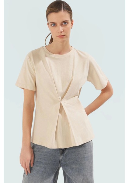 Kadın Bisiklet Yaka Pamuklu Örme Bluz Regular Kalıp Günlük Stil Özel Tasarım Konforlu Kesim fiyatları