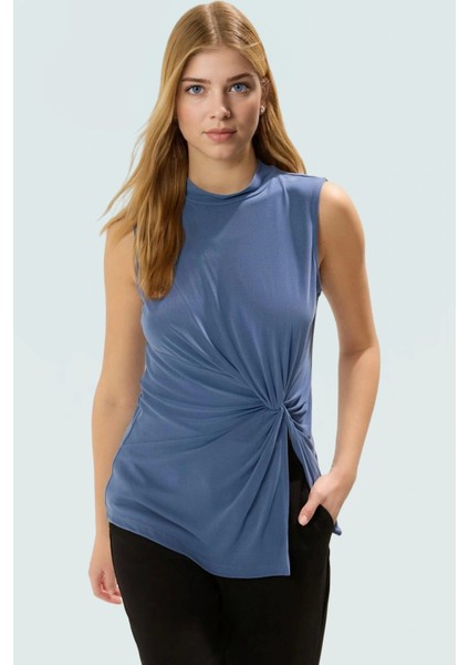 Kadın Asimetrik Kolsuz Örme Bluz Modal Polyester Günlük Şık Özenle Seçilmiş Kaliteli Işçilik