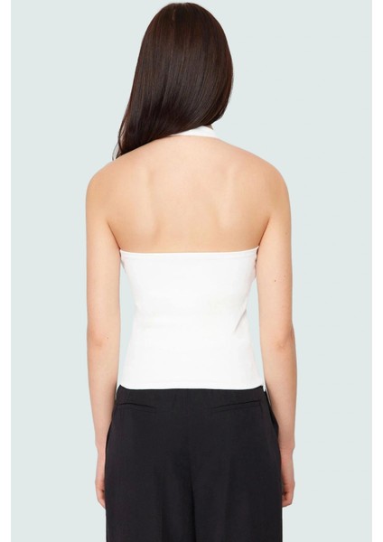 Crop Halter Boyundan Bağlamalı Örme Bluz Yazlık Rahat Tasarım Mükemmel Uyum Şık Görünüm modelleri