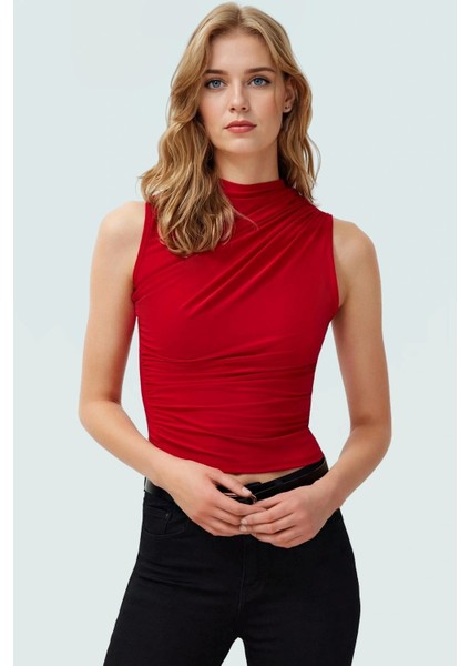 Vücuda Oturan Kolsuz Örme Bluz Dik Yaka Yazlık Rahat ve Şık Özel Tasarım fiyatları