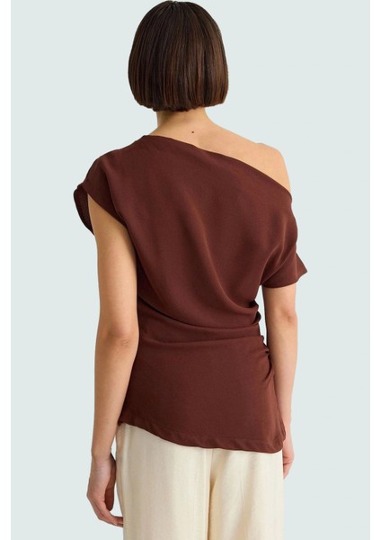 Kayık Yaka Tek Kol Krep Dokuma Bluz Şık Gece Kombinleri Için Uzun Ömürlü Zarifane Tasarım modelleri