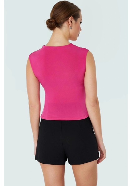 Kadın V Yaka Kolsuz Büzgü Detaylı Örme Bluz Özenle Seçilmiş Premium Kalite Uzun Ömürlü fırsatları