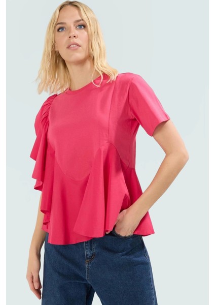 Poplin Bluz Fırfırlı Kol Detaylı Yazlık Premium Kalite Yüksek Şık Görünüm