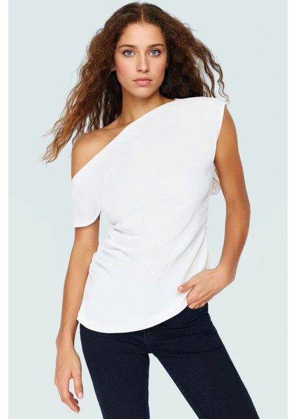 Kayık Yaka Tek Kol Krep Dokuma Bluz Şık Gece Kombinleri Için Uzun Ömürlü Zarifane Tasarım