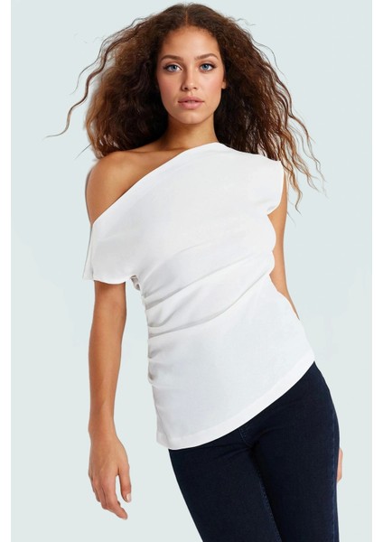 Kayık Yaka Tek Kol Krep Dokuma Bluz Şık Gece Kombinleri Için Uzun Ömürlü Zarifane Tasarım modelleri