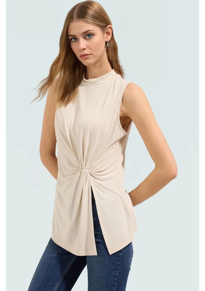 Kadın Asimetrik Kolsuz Örme Bluz Modal Polyester Günlük Şık Özenle Seçilmiş Kaliteli Işçilik