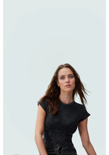 Kadın Örme Bisiklet Yaka Crop Bluz Rahat Günlük Yazlık Tasarım Kullanım Dayanıklı Malzeme fiyatları