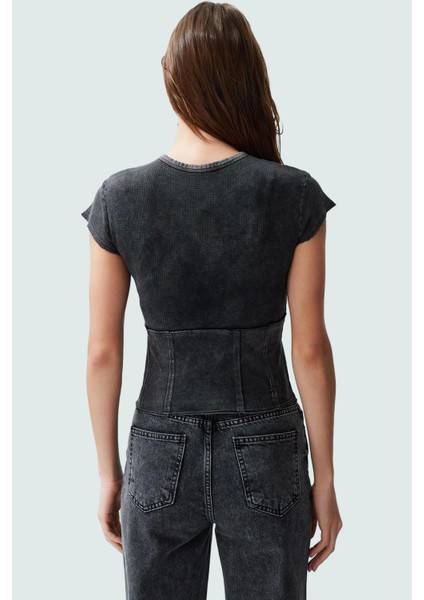 Kadın Örme Bisiklet Yaka Crop Bluz Rahat Günlük Yazlık Tasarım Kullanım Dayanıklı Malzeme modelleri