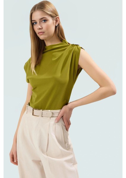 Fitted Dik Yaka Scuba Krep Örme Bluz Günlük Stil Özenle Seçilmiş Uzun Ömürlü Konforlu Kesim